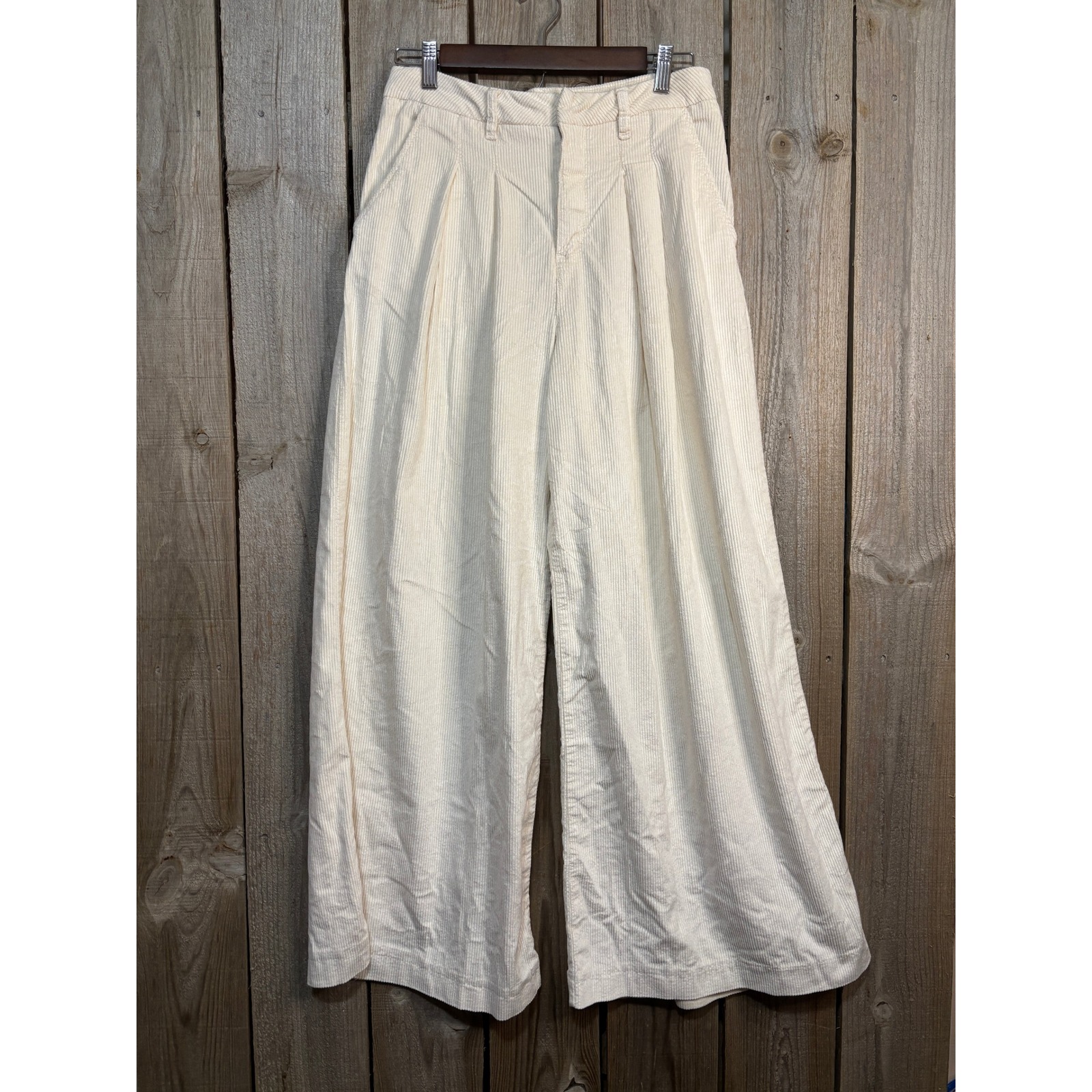 Maeve Anthropologie Cream Wide Leg Corduroy Pleated Pants Size 8p Ob1790256